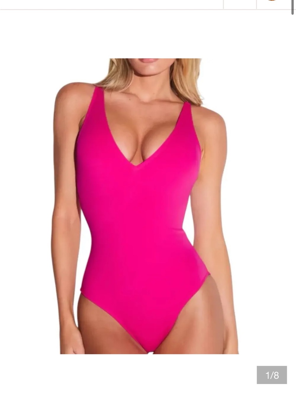 TA3 Pink Plungey V-Neck One-Piece Lace-up XS/Reg/B/C Swimsuit